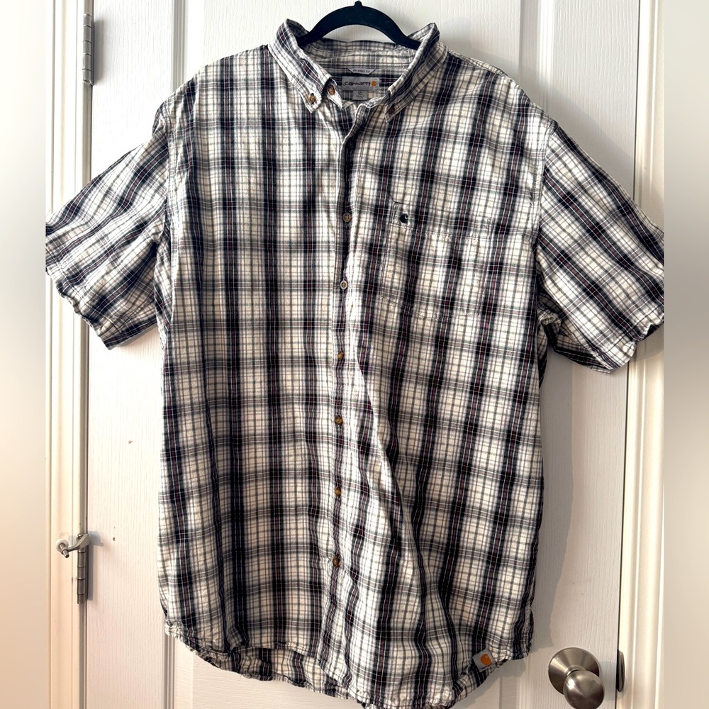 Carhartt Relaxed Fit Short Sleeve Size 2XL Tall Button Shirt Checker Plaid